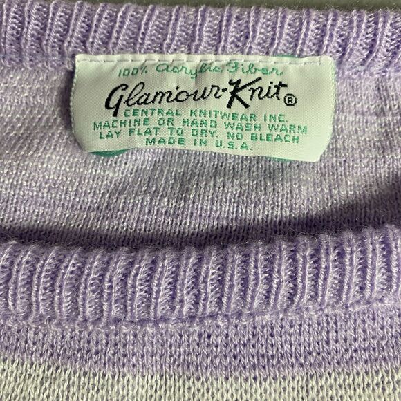 Vintage GLAMOUR KNIT Sweater Teddy Bear Purple Striped Retro 1970s Womens M L - Picture 4 of 6